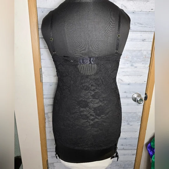 Rene Rofe Intimates Black Floral Lace Babydoll Pink Bows Lingerie Top - Picture 3 of 7